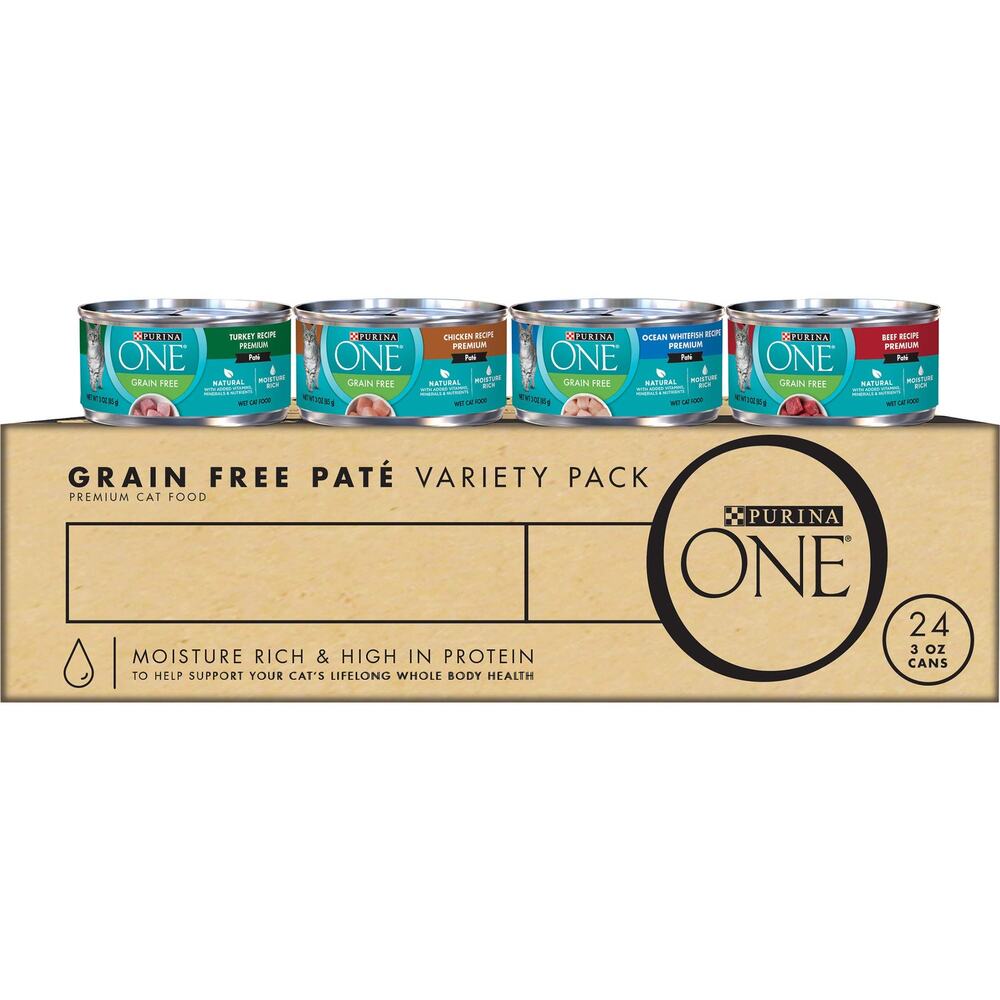 Purina ONE Grain Free Pate Variety Pack Wet Cat Food 24 Pack 3 oz Cans